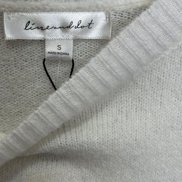 Line & Dot Sweater Womens Small White Beaded Fringe Hem Crewneck Cropped LT4434L - Picture 5 of 9